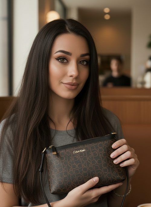 Bolsa Feminina Crossbody Básica Monograma Calvin Klein Marrom